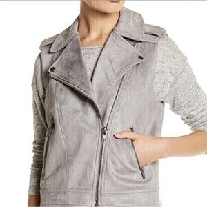 Philosophy Faux Suede Gray Leather Zip-Up Moto Vest Women’s Medium Edgy Soft